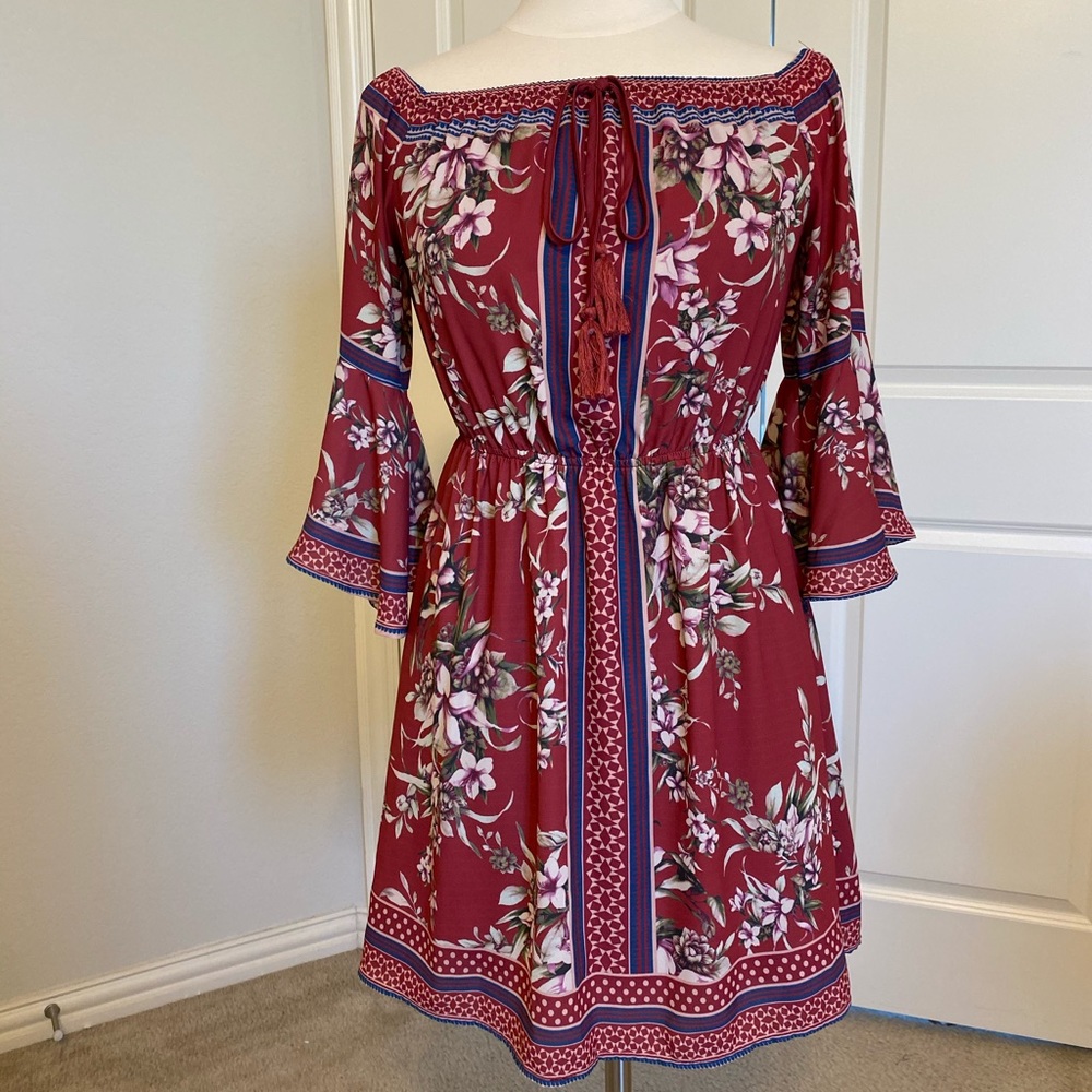 Boho Off the shoulder dress Maroon Burgundy